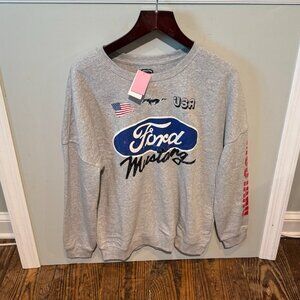 NEW Ford Mustang USA Flag Graphic Sweatshirt Mens Size XL Gray Crew Neck NWT